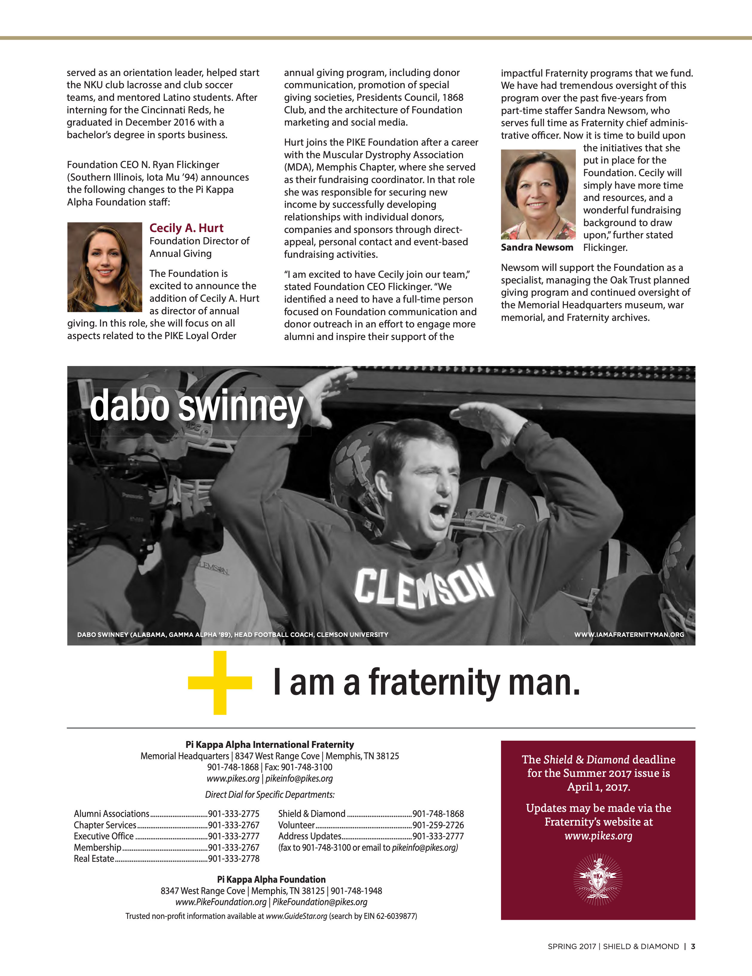 The Shield & Diamond Deadline, Spring 2017